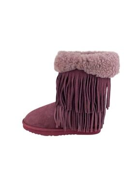 Koolaburra Purple Genuine Suede Leather Fringe Shearling Boot Booties NWT